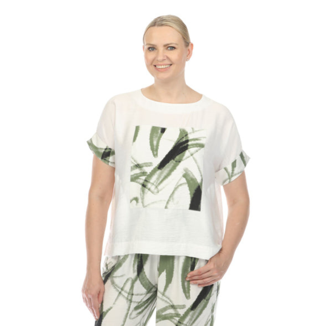 Terra: White Top w/ Green/Black Print