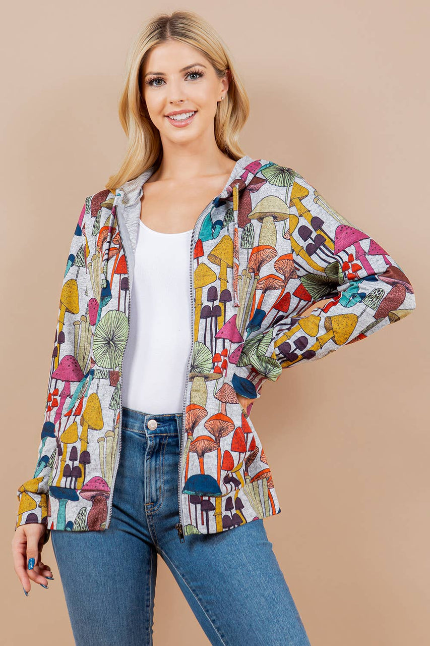 LA Soul: Colorful Mushroom Zip Front Hoodie