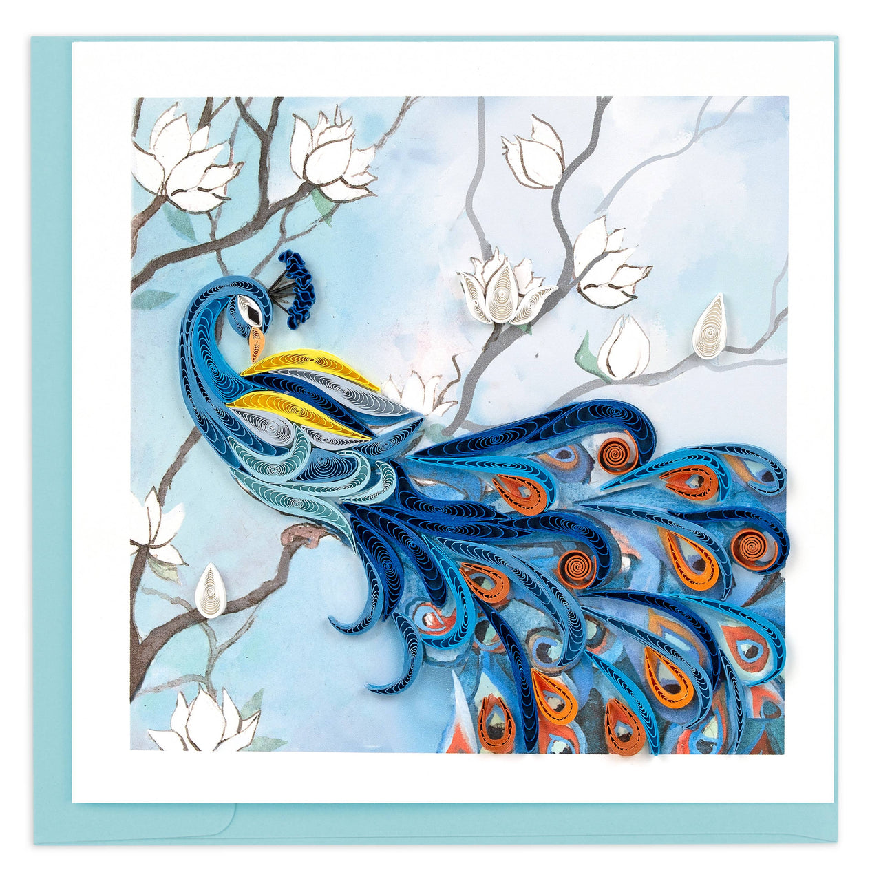 Quilling Card: Peacock w/ White Flowers