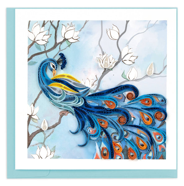 Quilling Card: Peacock w/ White Flowers