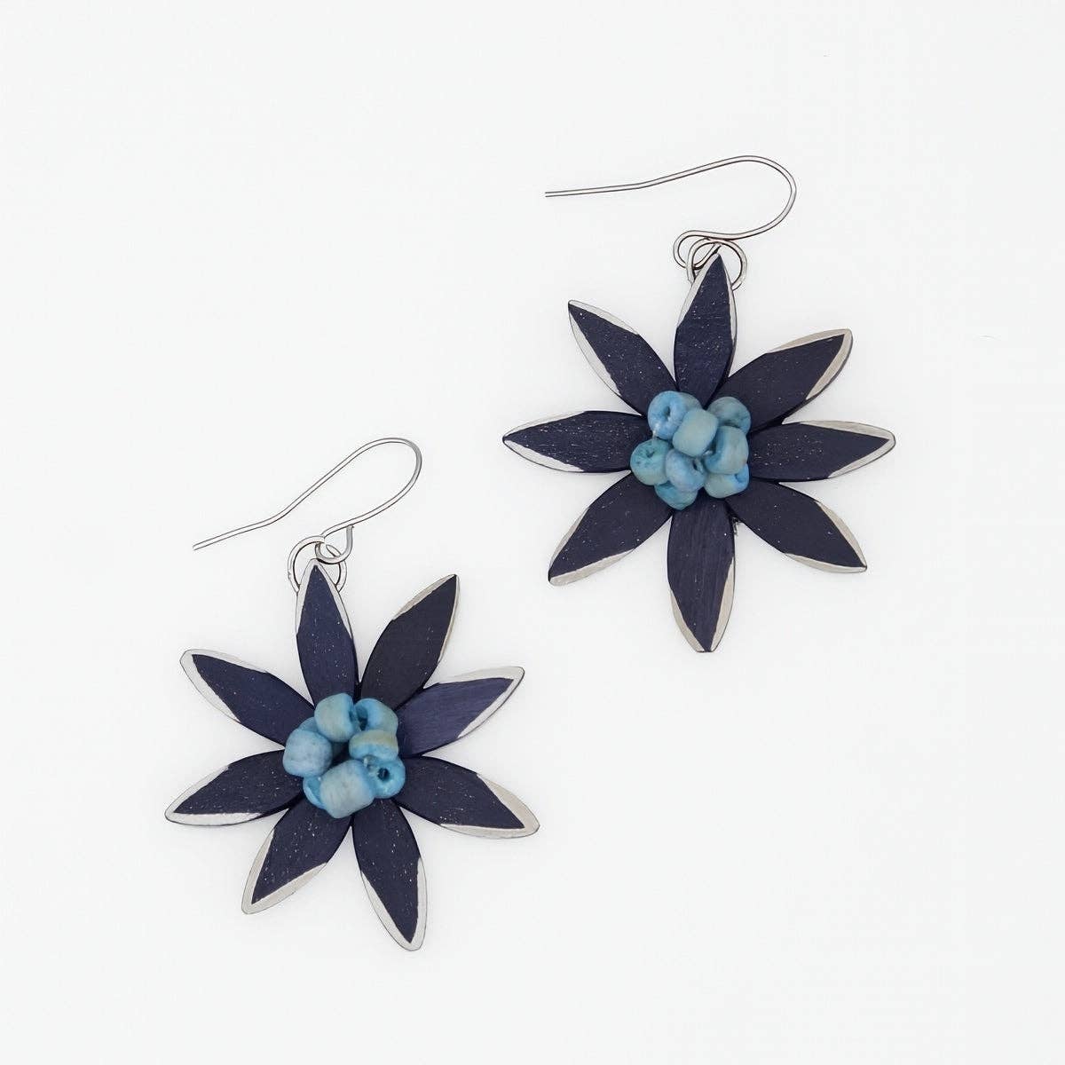 Sylca: Amaya Flower Earrings, Navy