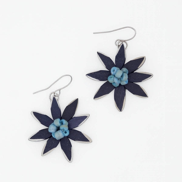 Sylca: Amaya Flower Earrings, Navy