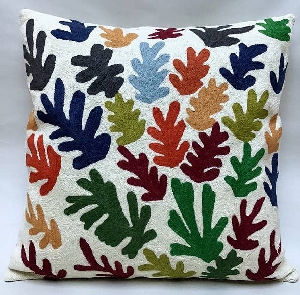 Natural Habitat: Chain Stitch Pillow, Matisse Leaves #3 18"