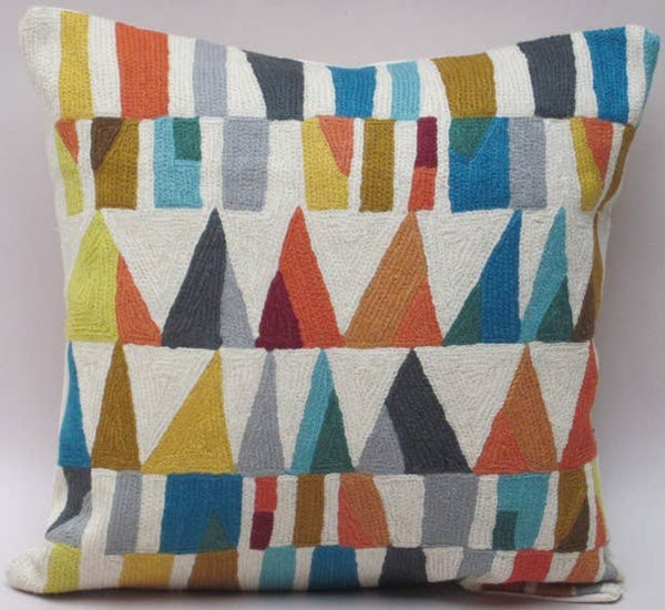 Natural Habitat: Chain Stitch Pillow, Delaunay Scandi Triangles 18"