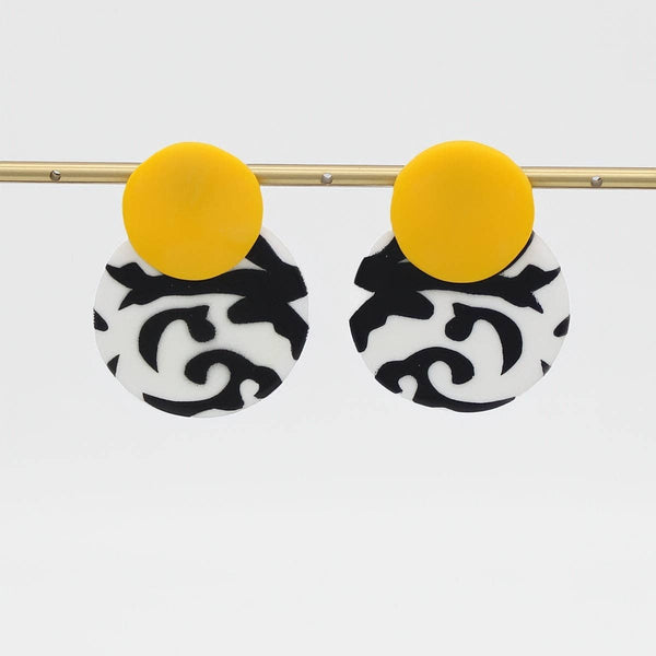 Sylca: Yellow, Black and White Lola Statement Earrings