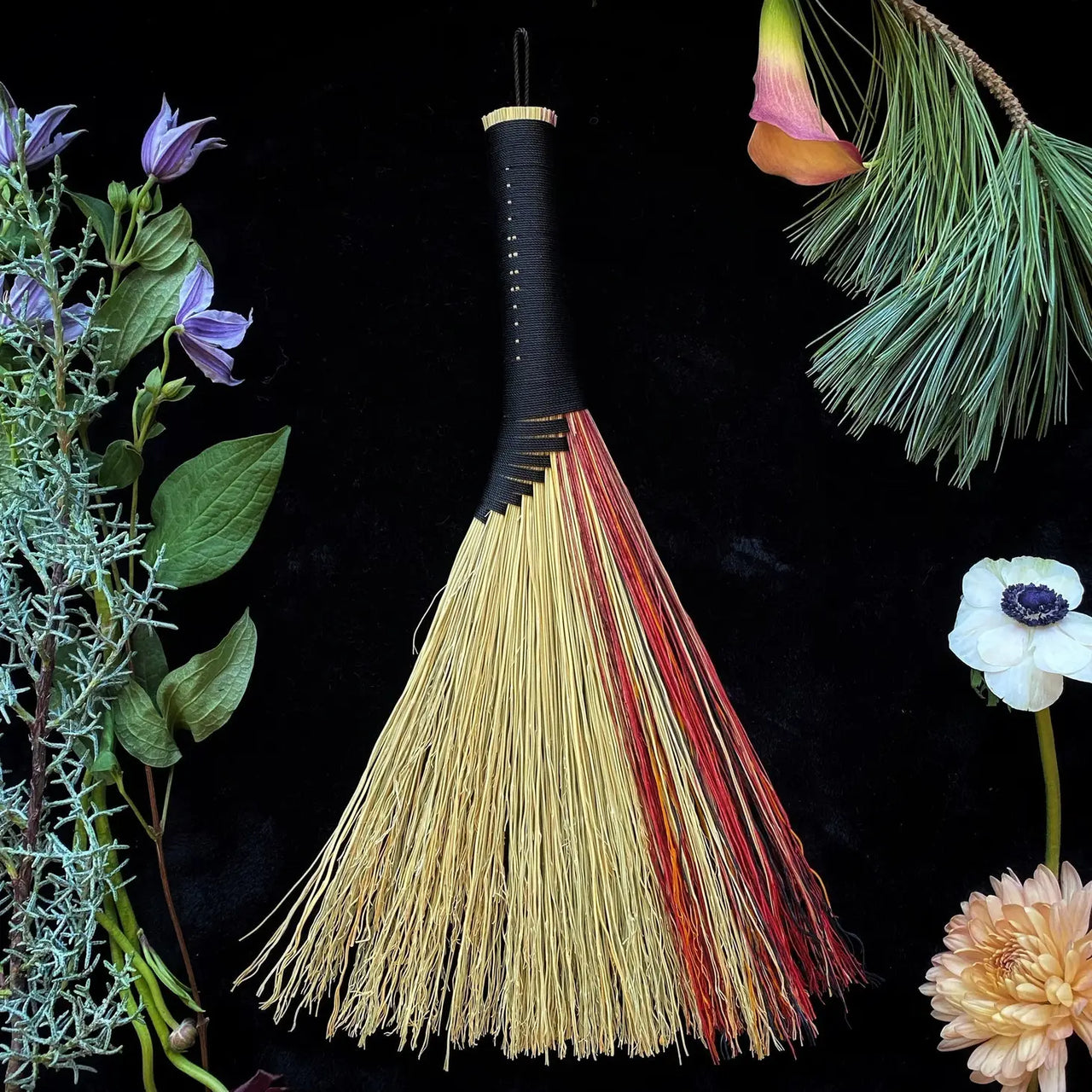 Keven Craft Rituals: Natural & Color Streak Turkey Tail Hand Broom w/ black wrap