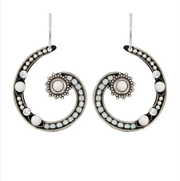 Firefly: Spiral Sunburst White Pearl Earrings (6782wht)