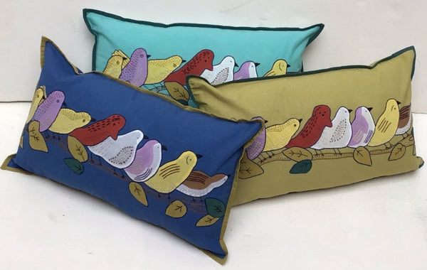 Natural Habitat: Applique/embo pillow, Birds on a limb