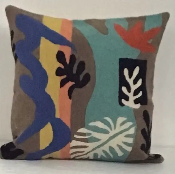 Natural Habitat: Chain Stitch Pillow, Matisse Leaves #4, 18"