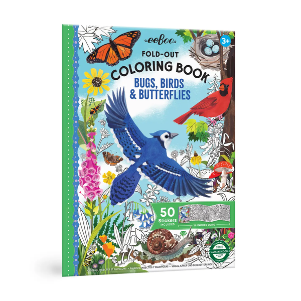 eeBoo: Bugs, Bird & Butterflies Fold-Out Coloring Book