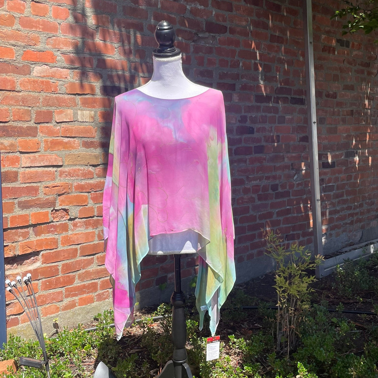 Poshaq Silks: Chiffon Poncho, Pink Peony