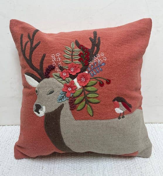 Natural Habitat: Reindeer & Robin Pillow 16"