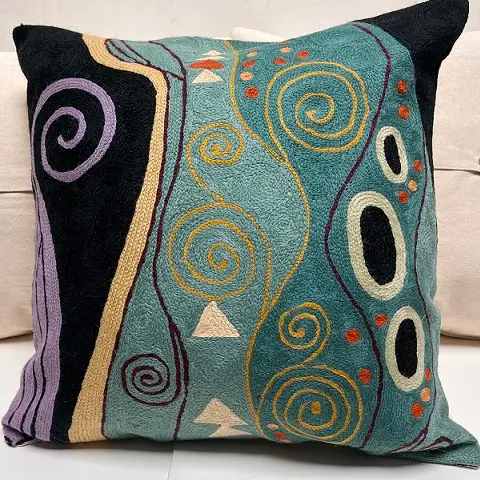 Natural Habitat: Chain Stitch Pillow, Klimt Marine #3, 18"