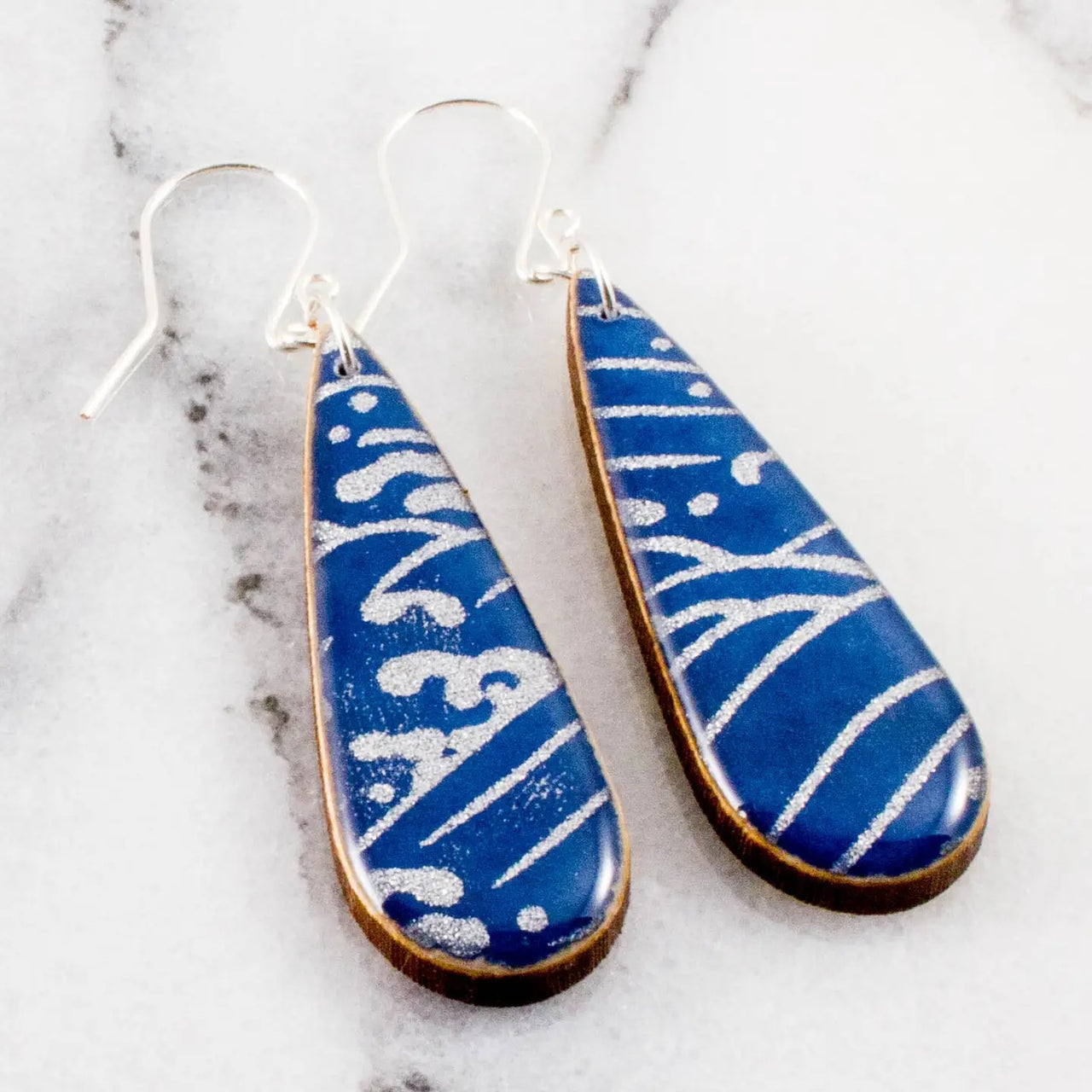 No Man's Land: Blue and Silver Wave Teardrop Earrings