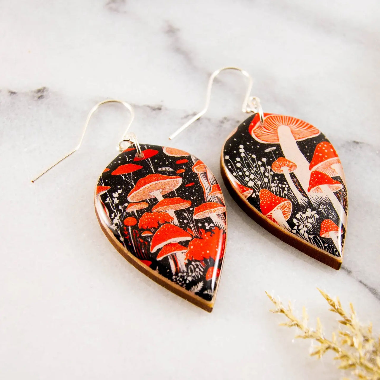 No Man's Land: Retro Mushroom Patch Large Leaf Earrings