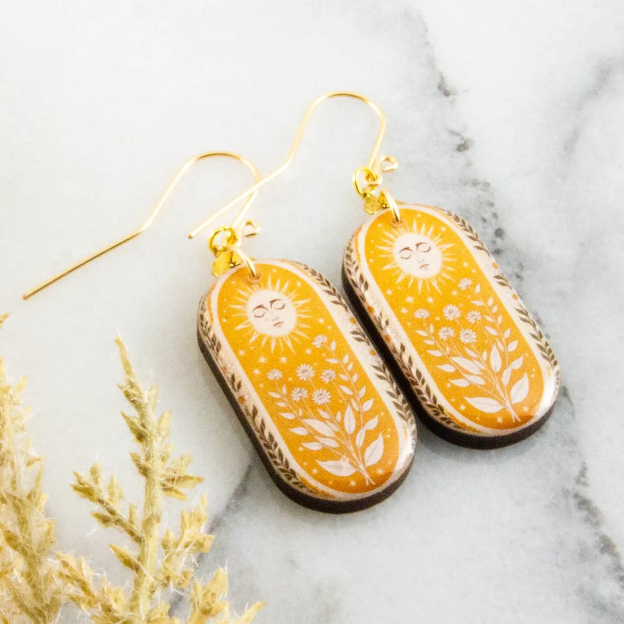 No Man's Land: Vintage yellow Sun Oblong Earrings