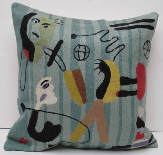 Natural Habitat: Chain Stitch Pillow, Miro Circus (blue) 18"