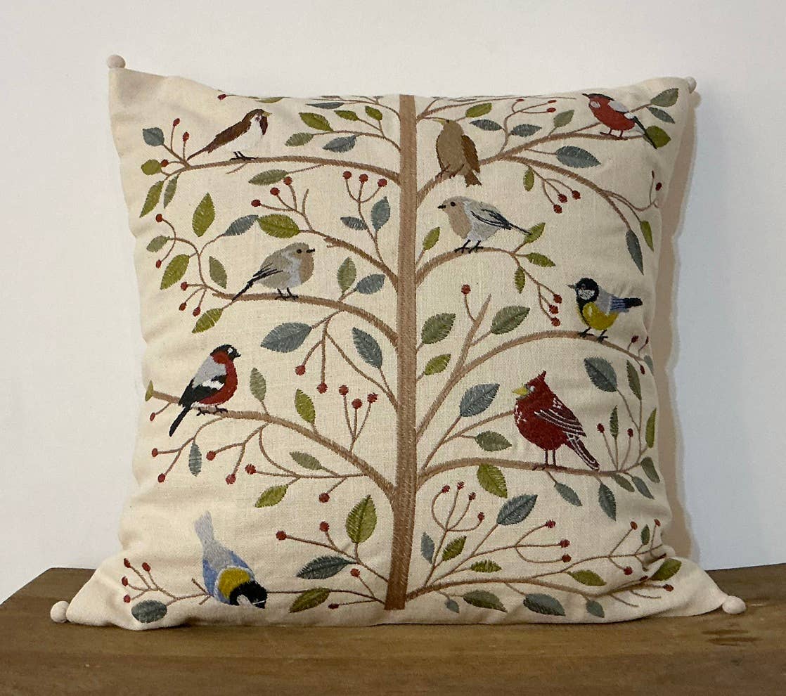 Natural Habitat: Applique/Embroidery Pillow, Winter Birds 18"