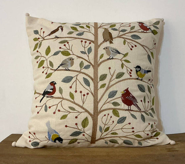 Natural Habitat: Applique/Embroidery Pillow, Winter Birds 18"
