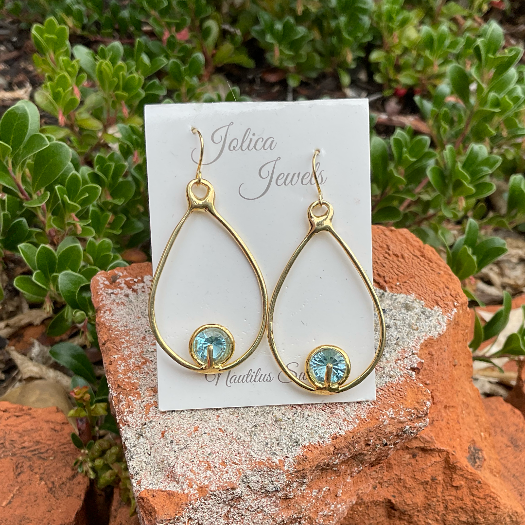 Jolica: Gold Hoop & Gem Earrings Blue Topaz, Med