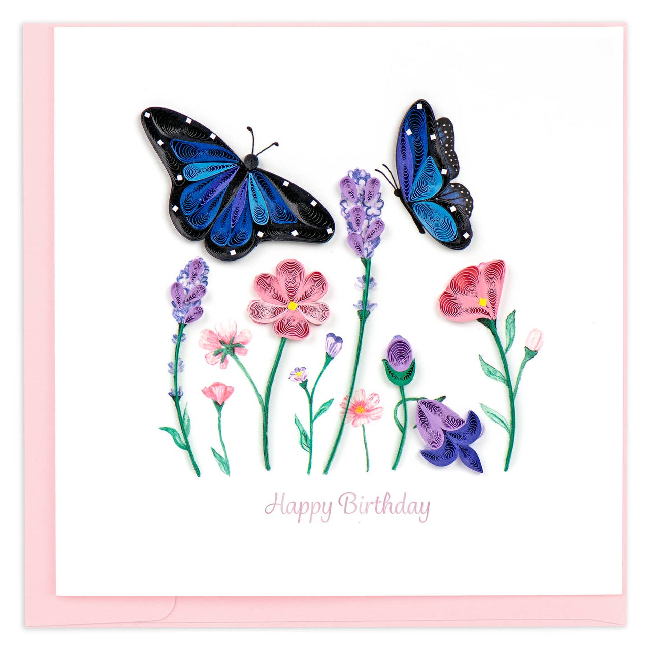 Quilling Card: Birthday Flowers & Blue Butterflies