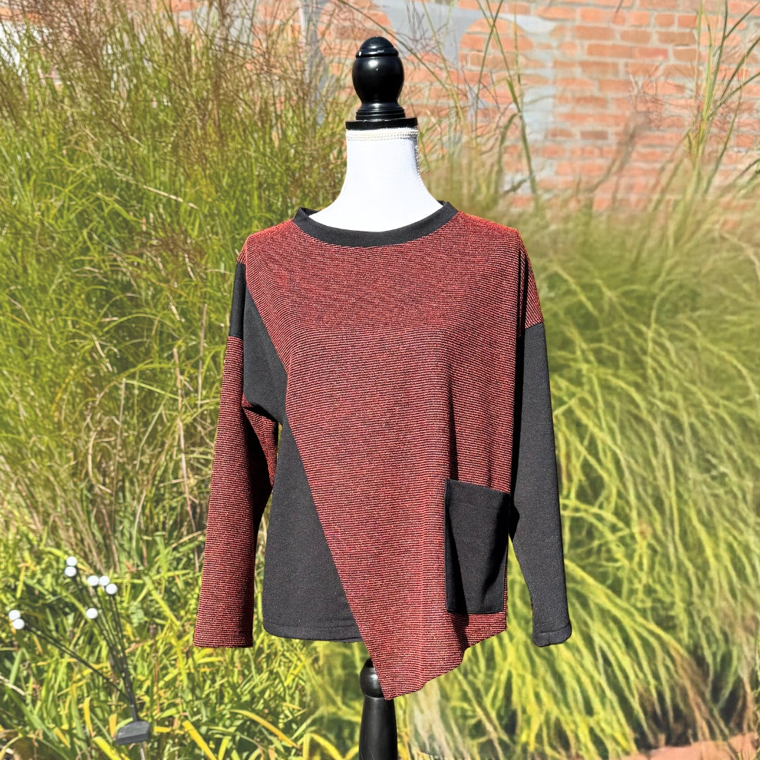 Christopher Calvin: Red and Black Color-Block Sweater Knit