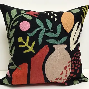 Natural Habitat: Chain Stitch Pillow, Matisse Cutout Black 18"