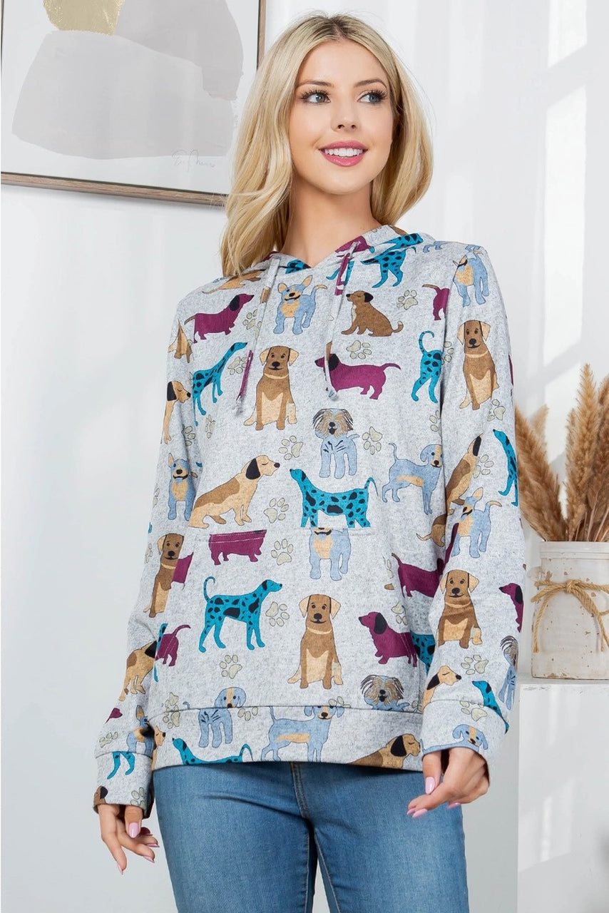 LA Soul: Dog Print Pullover Hoodie Grey