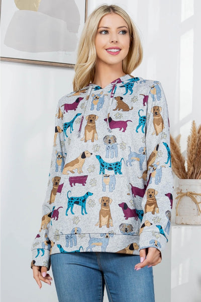LA Soul: Dog Print Pullover Hoodie Grey