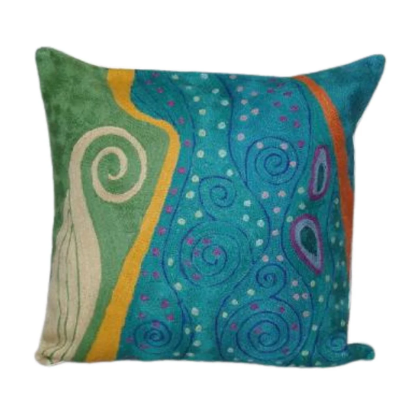 Natural Habitat: Chain Stitch Pillow, Klimt, Peacock