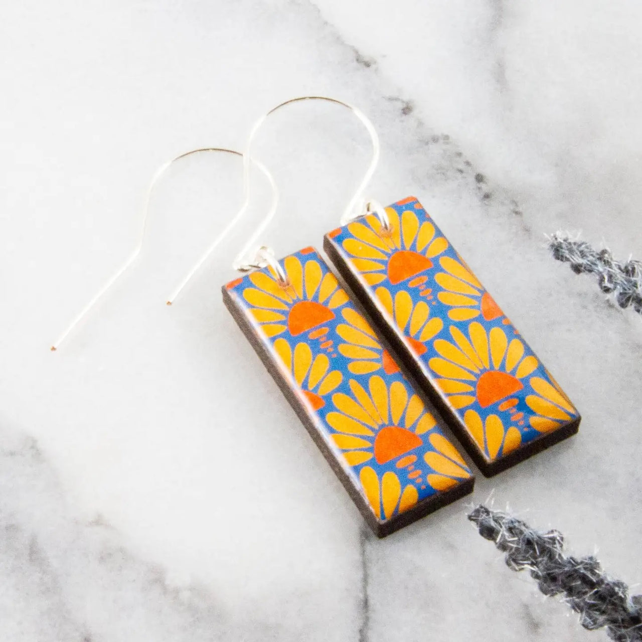 No Man's Land: Vintage Sun Pattern Rectangle Earrings