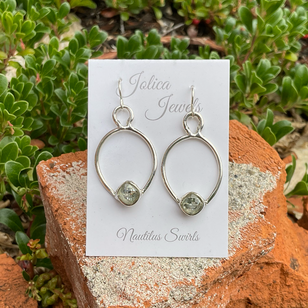 Jolica: Silver Hoop & Gemstone Earrings Sm Green Amethyst