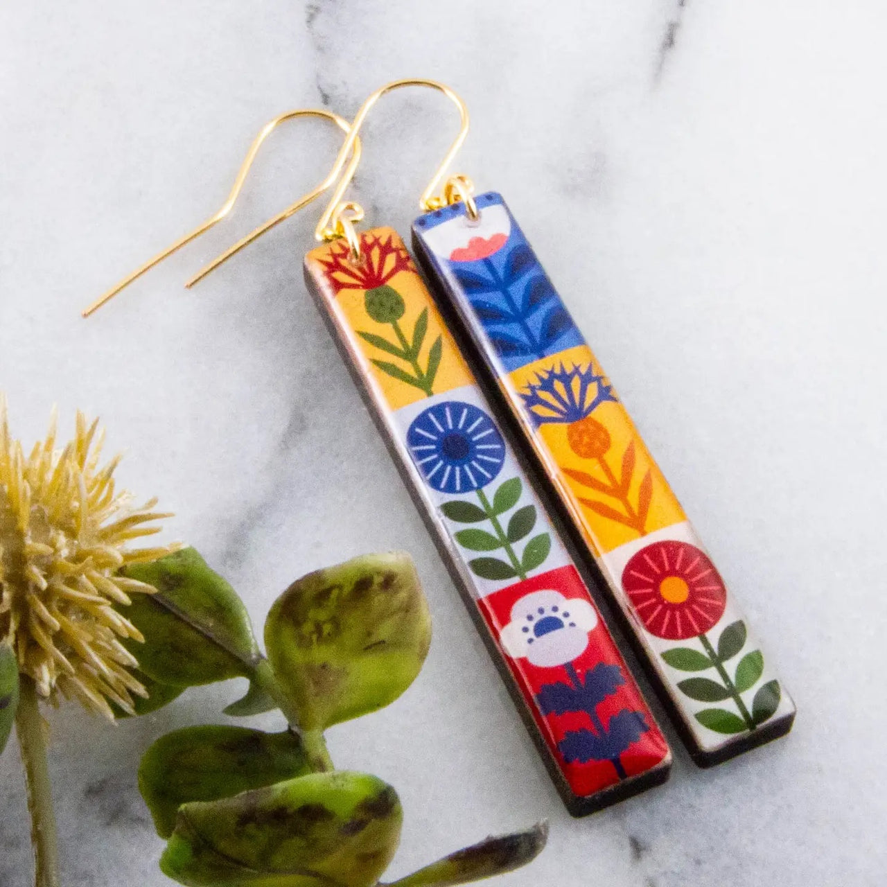 No Man's Land: Bright Scandanavian Bar Earrings