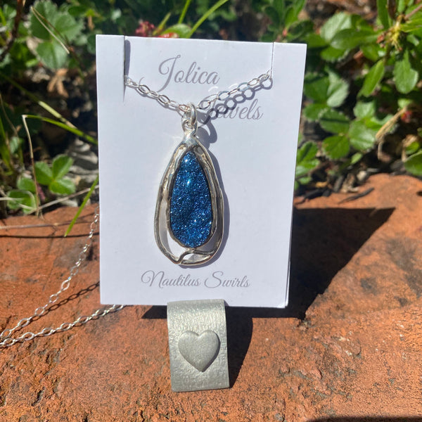 Jolica: Blue Drusy Teardrop Pendant
