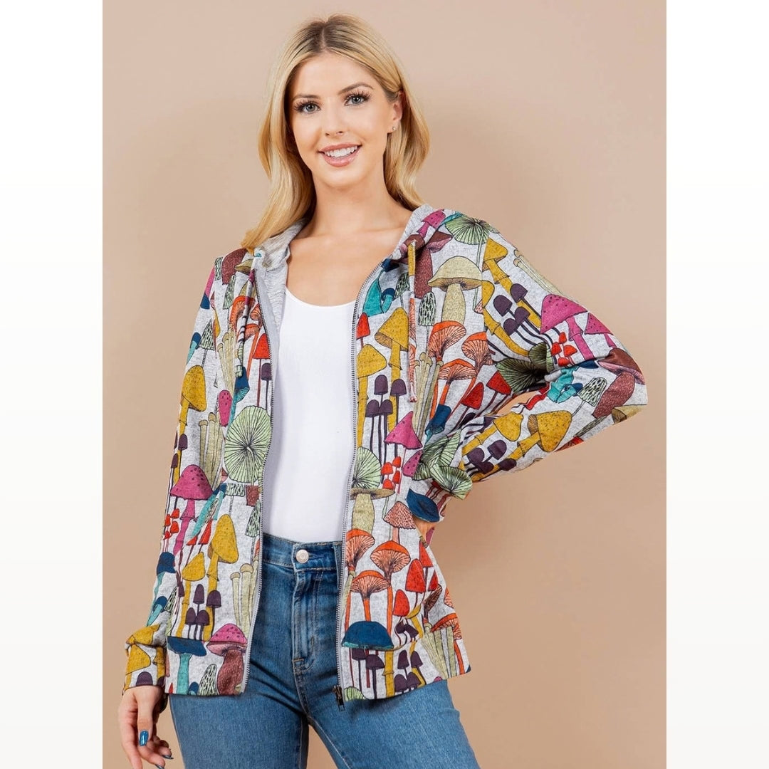 LA Soul: Colorful Mushroom Zip Front Hoodie