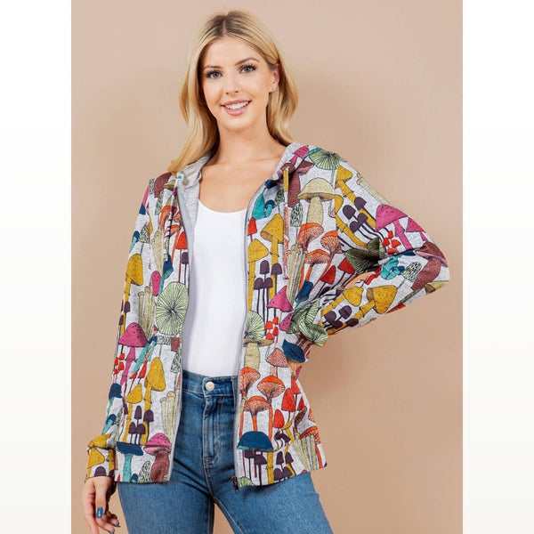 LA Soul: Colorful Mushroom Zip Front Hoodie