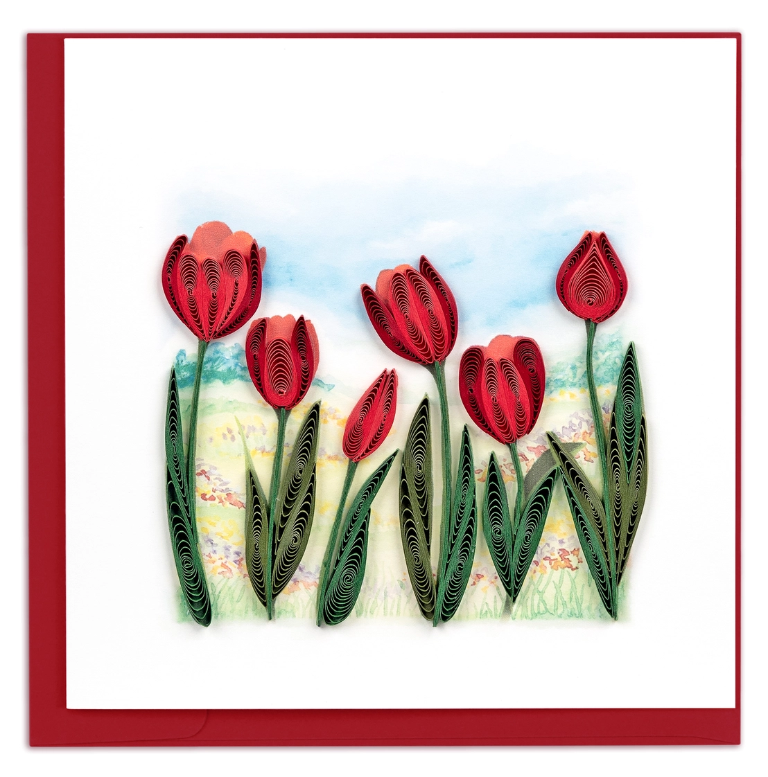 Quilling Card: Red Tulip Field