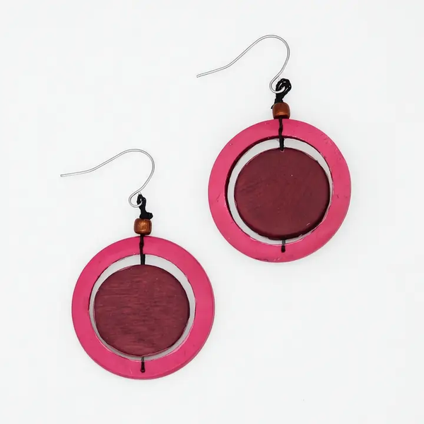 Sylca: Circle Cut-Out Earrings, Magenta