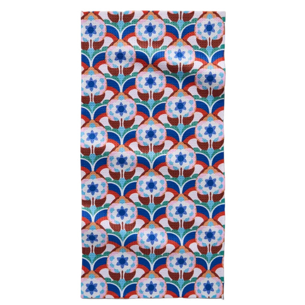 Geometry: Seventies Retro Flowers Tea Towel
