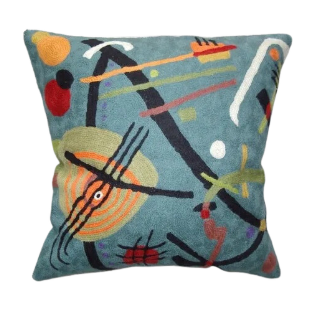 Natural Habitat: Chain Stitch Pillow, Kandinsky, Jazz Blue 18"