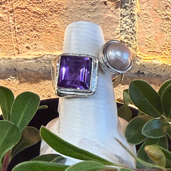 Jolica: Naale Ring, Amethyst/Pink Pearl, sz 9
