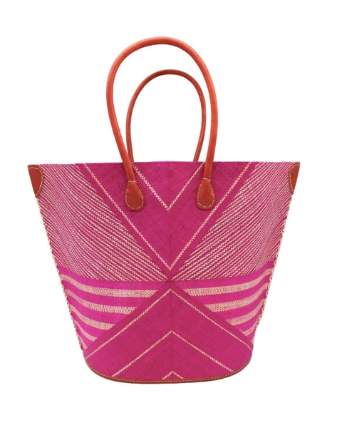 Shebobo: Fuchsia Large Straw Tote Bag