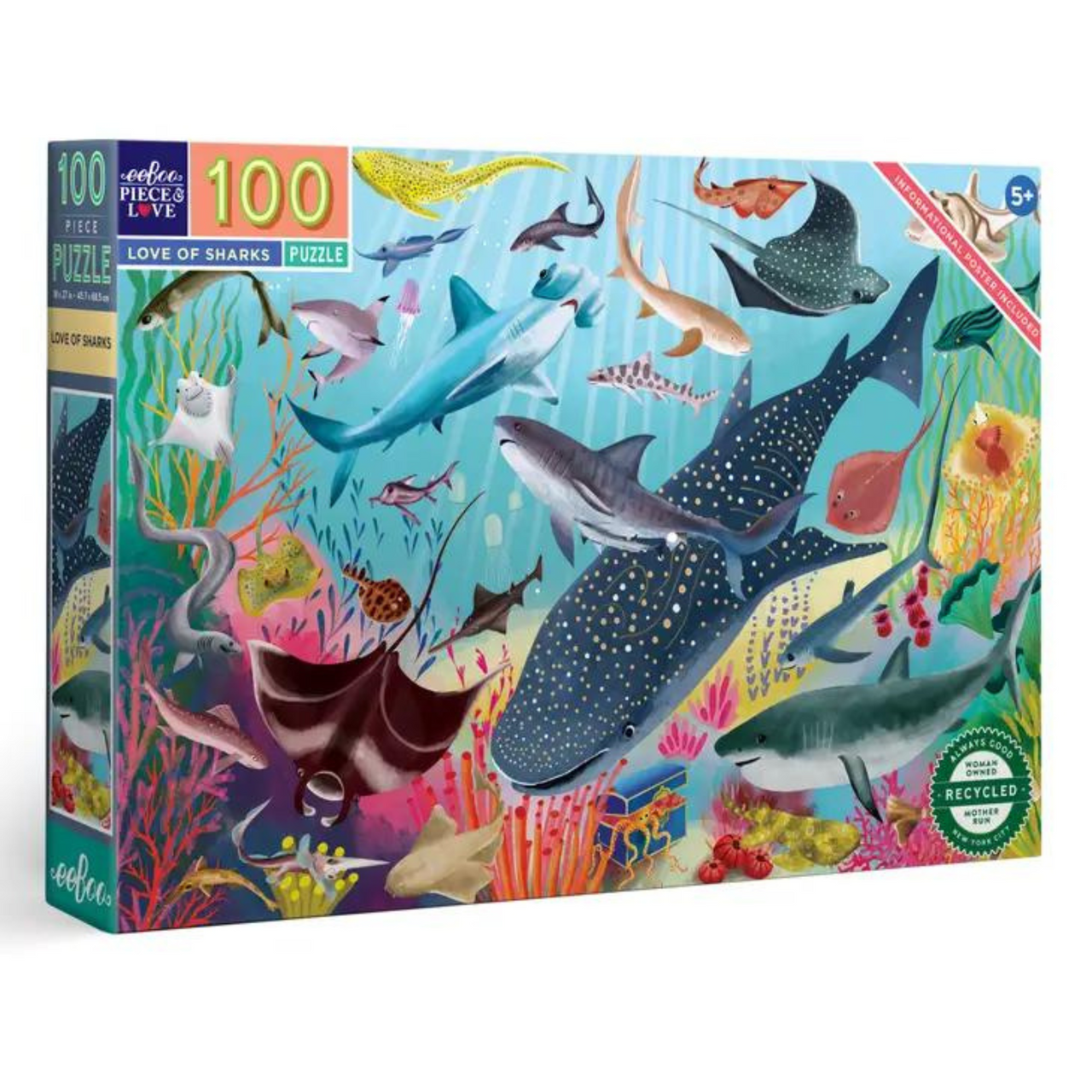 eeBoo: Love of Sharks 100pc Puzzle
