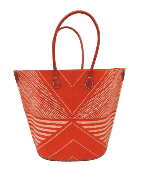 Shebobo: Coral Large Straw Tote Bag