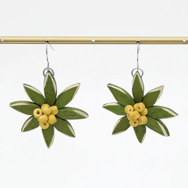 Sylca: Amaya Flower Earrings, Olive