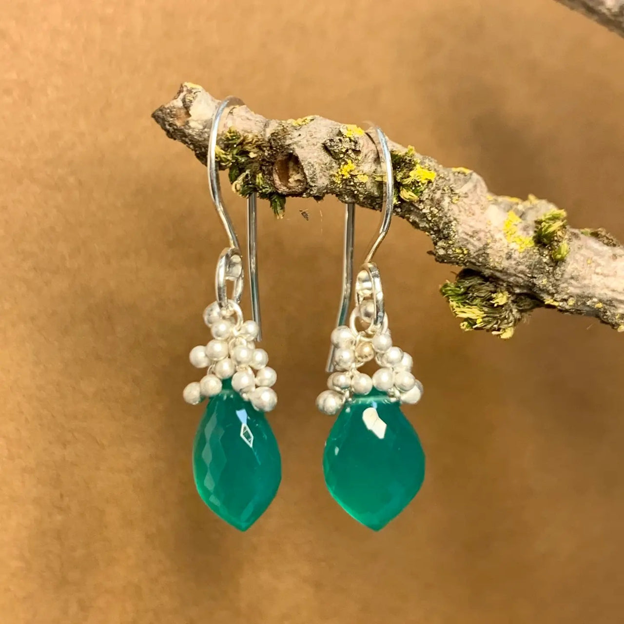 YedOmi: Green Onyx Caviar Dew Drop Earrings