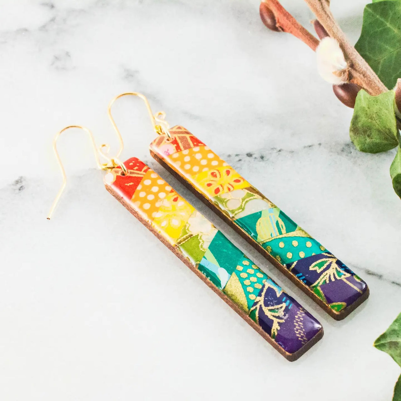 No Man's Land: Rainbow Collage Bar Earrings