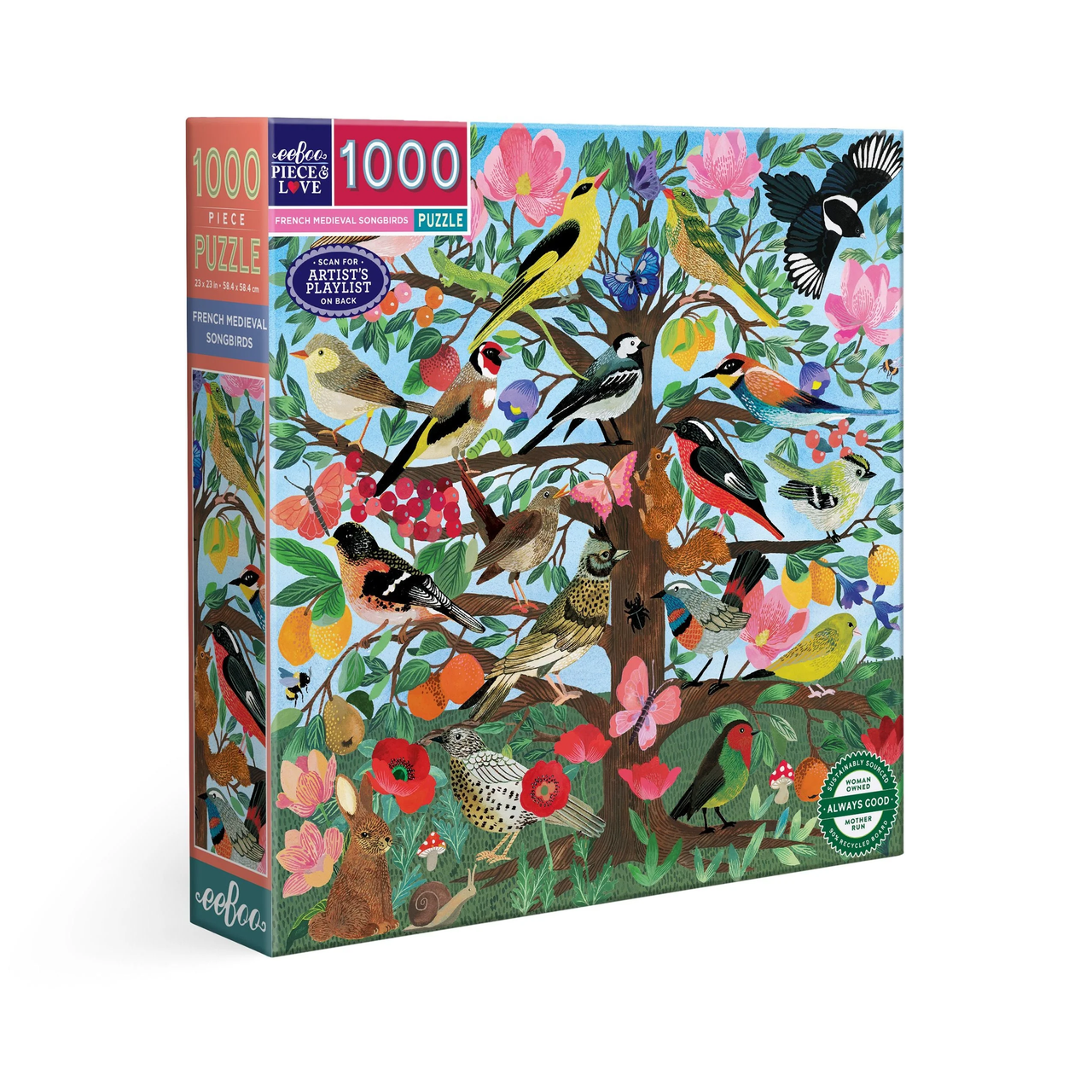 eeBoo: French Medieval Songbirds 1000pc puzzle
