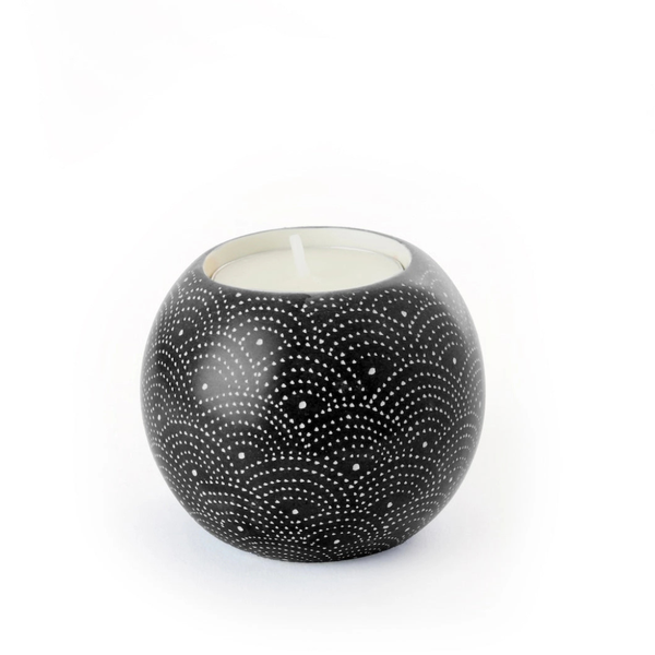African Modern: Black Deco Dot Tea Light Holder