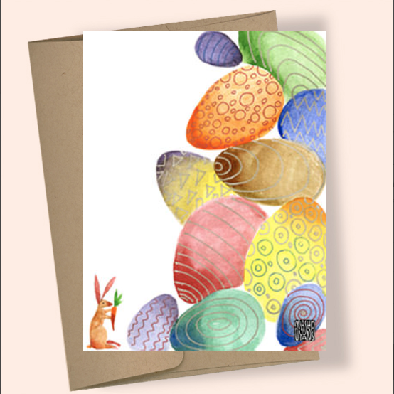 Masha D'yans: Eggpile Bunny Watercolor Greeting Card